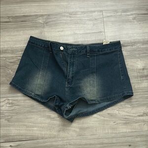 Blue Distressed Jean Shorts with Raw Hem